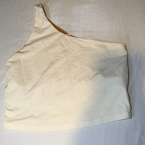 Old Navy Active One Shoulder Sports Bra PowerChill Light Support Cream Large